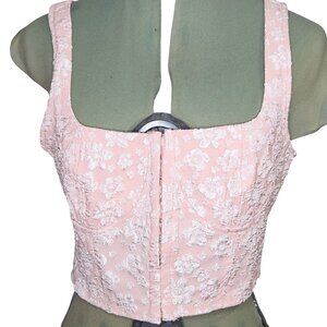 Juniors Wild Fable Jacquard croquet hook and eye corset tank top floral whimsy L